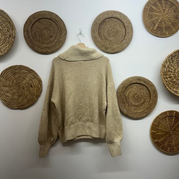 Express x Negin Mirsalehi Neutral Beige  Oversized Cowl Neck Knit Sweater Medium - Picture 2 of 6